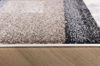 7' X 9' Gray Black and Brown Abstract Geometric Area Rug