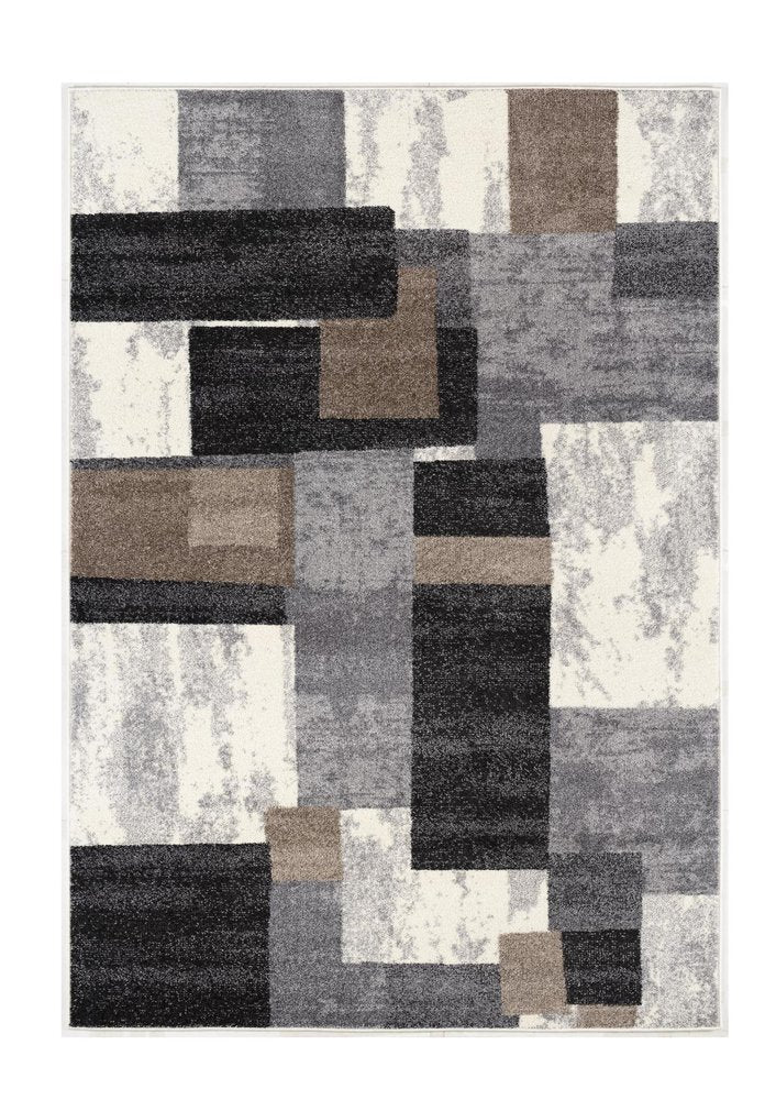 8' X 11' Gray Black and Brown Geometric Shag Power Loom Area Rug