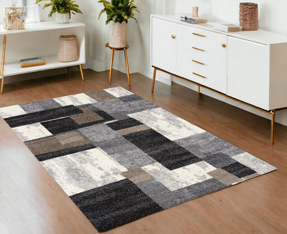 4' X 6' Gray Black and Brown Abstract Geometric Area Rug