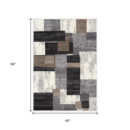 4' X 6' Gray Black and Brown Abstract Geometric Area Rug