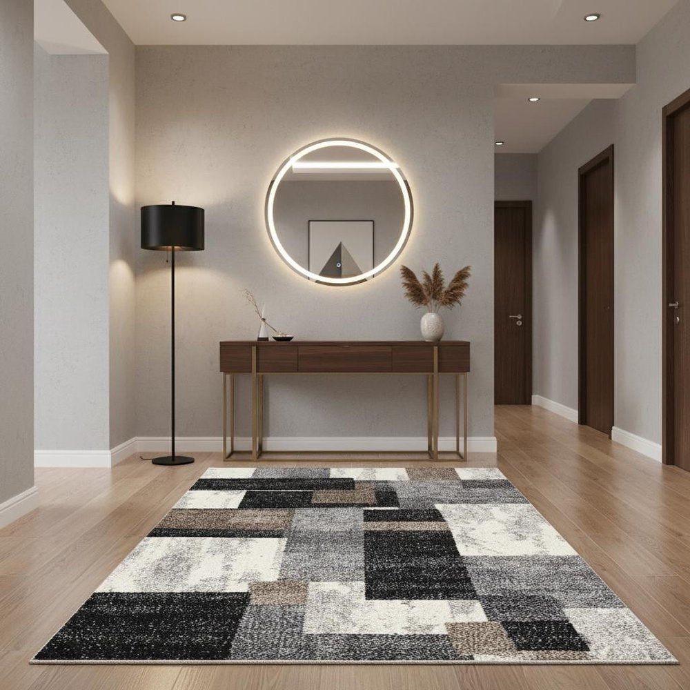 8' X 11' Gray Black and Brown Geometric Shag Power Loom Area Rug