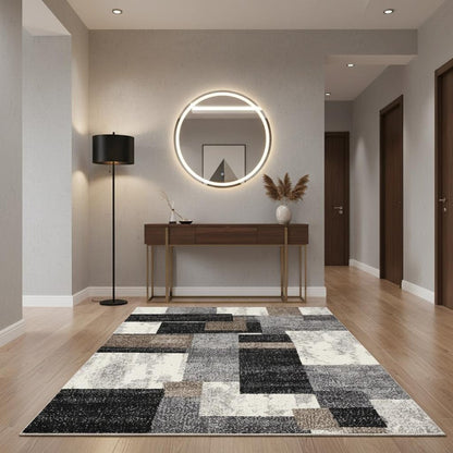 8' X 11' Gray Black and Brown Geometric Shag Power Loom Area Rug