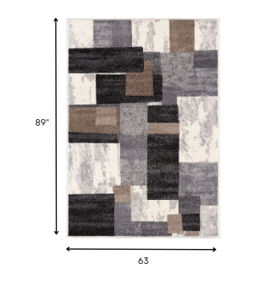 4' X 6' Gray Black and Brown Abstract Geometric Area Rug