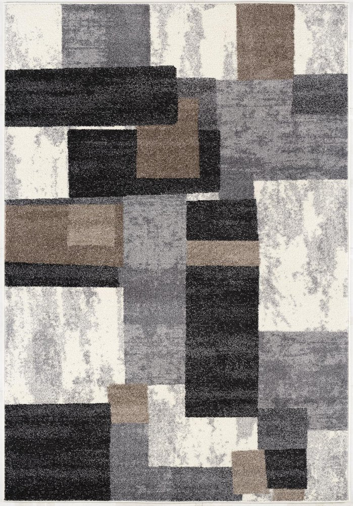 7' X 9' Gray Black and Brown Abstract Geometric Area Rug