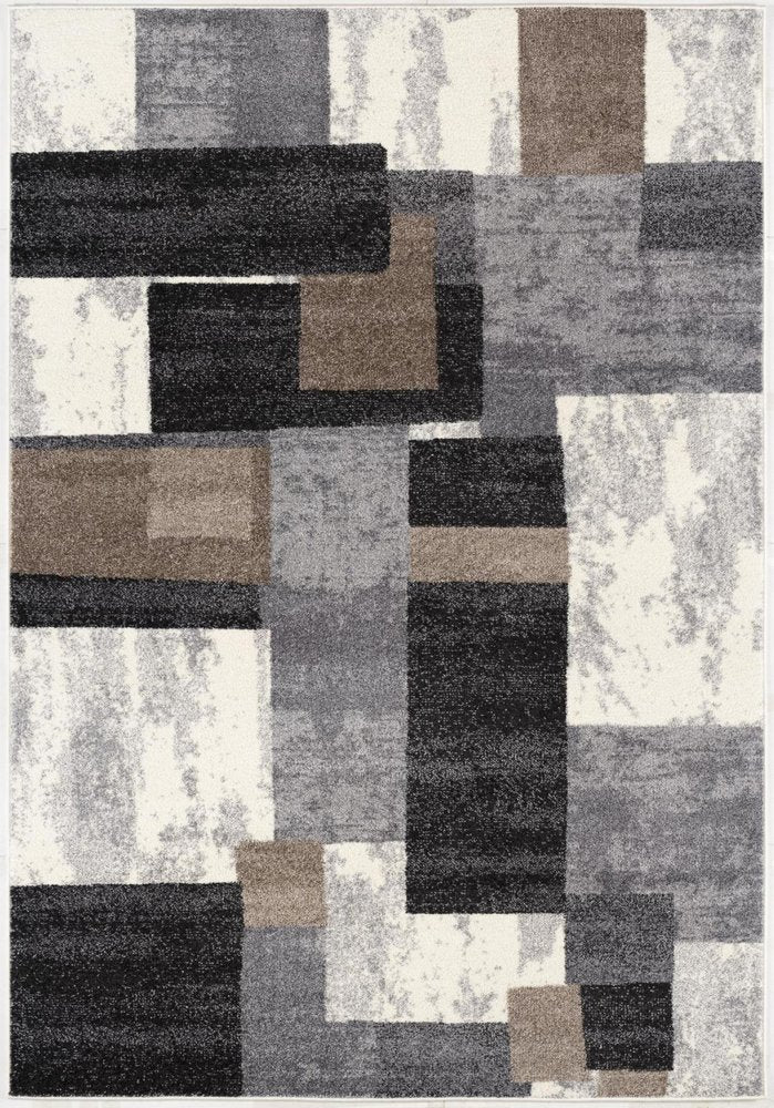 8' X 11' Gray Black and Brown Geometric Shag Power Loom Area Rug