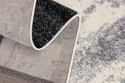 7' X 9' Gray Black and Brown Abstract Geometric Area Rug