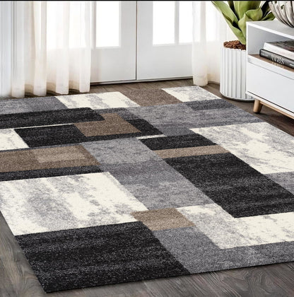 4' X 6' Gray Black and Brown Abstract Geometric Area Rug