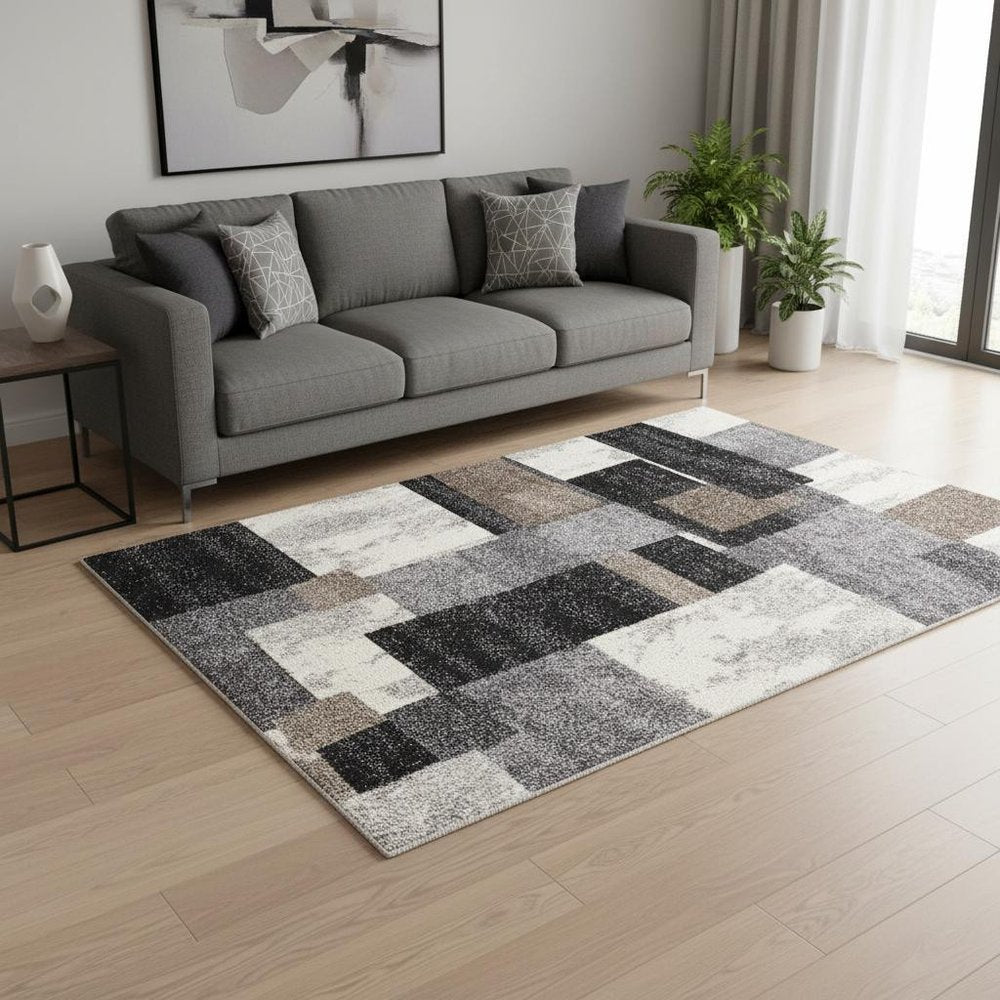 4' X 6' Gray Black and Brown Abstract Geometric Area Rug