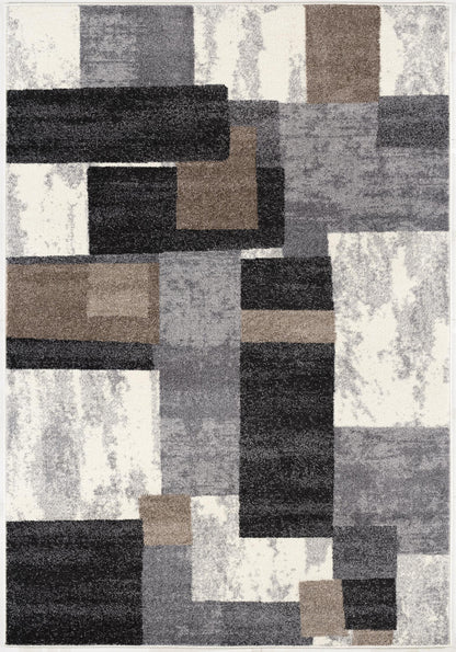 4' X 6' Gray Black and Brown Abstract Geometric Area Rug