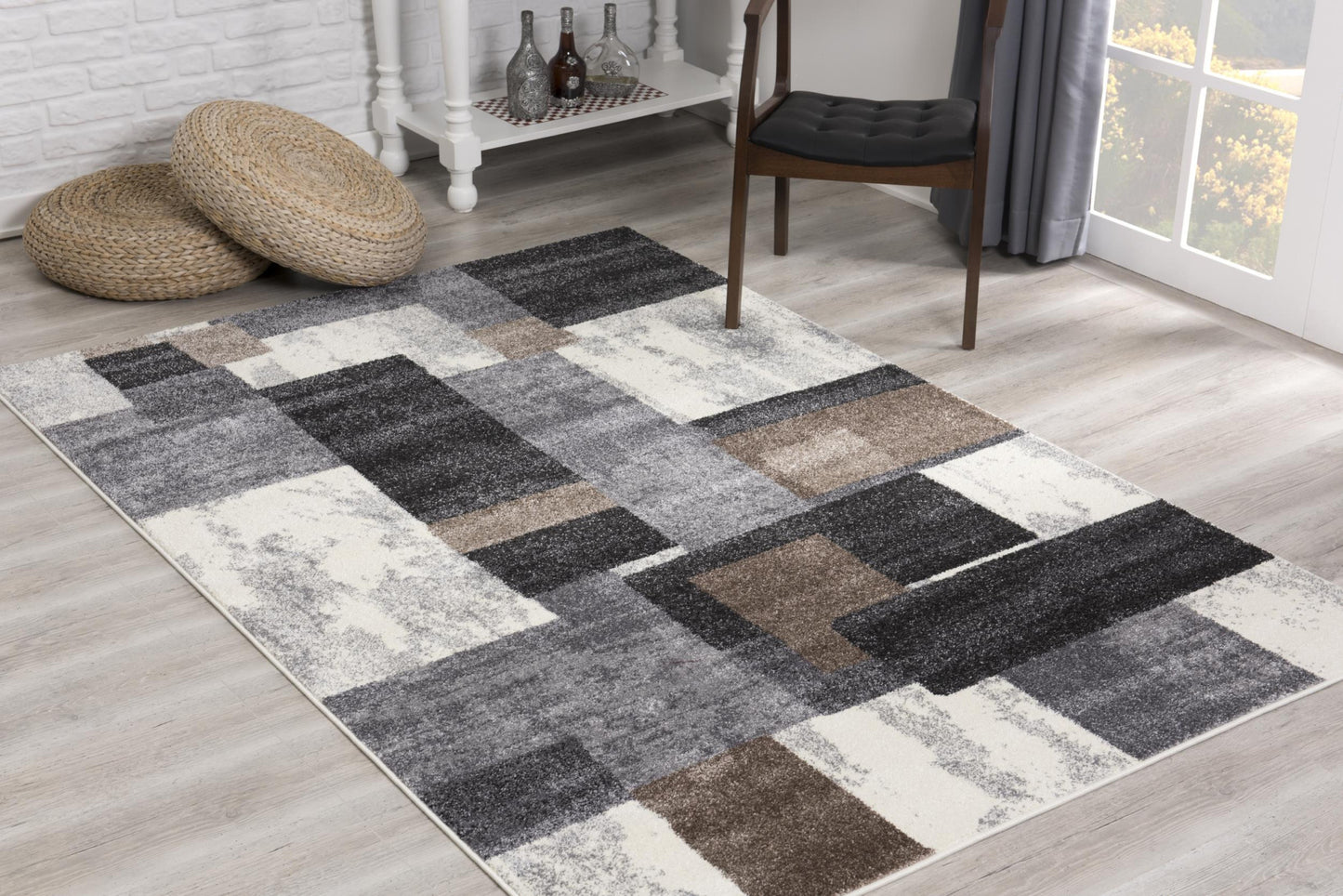 4' X 6' Gray Black and Brown Abstract Geometric Area Rug