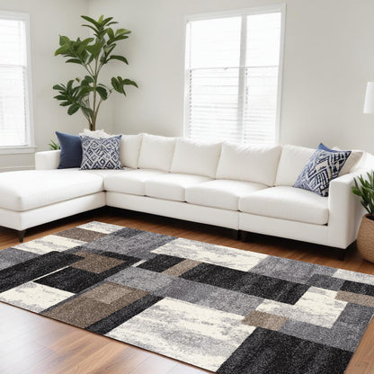 4' X 6' Gray Black and Brown Abstract Geometric Area Rug