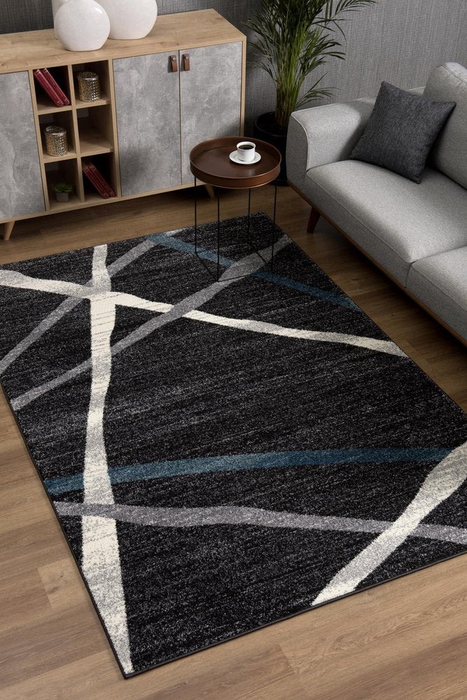 5' X 8' Distressed Black And Gray Abstract Area Rug