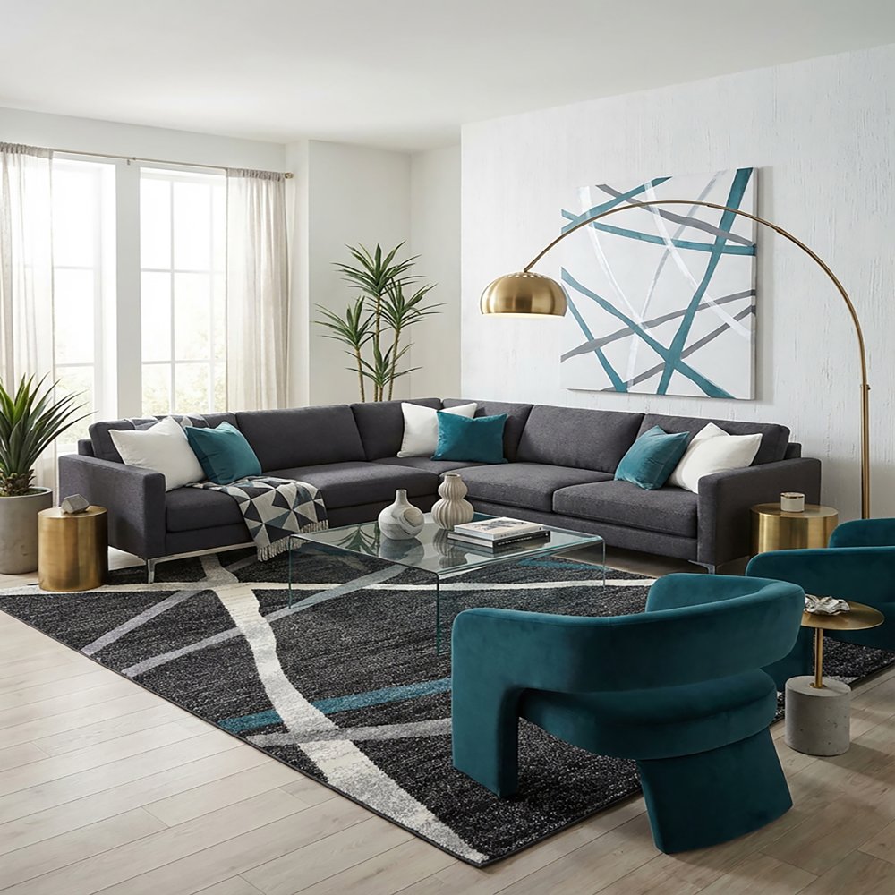 5' X 8' Distressed Black And Gray Abstract Area Rug