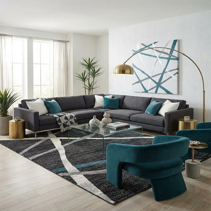 5' X 8' Distressed Black And Gray Abstract Area Rug