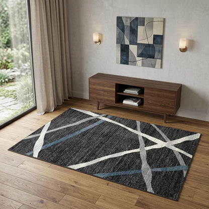 4' X 6' Distressed Black And Gray Abstract Area Rug