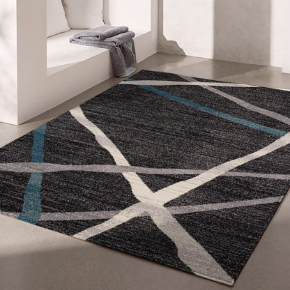 5' X 8' Distressed Black And Gray Abstract Area Rug