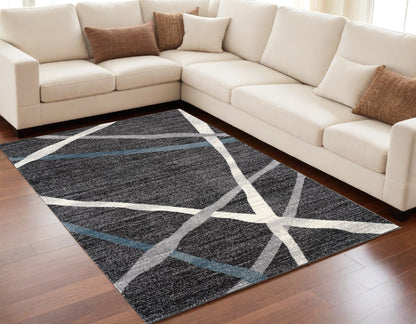 4' X 6' Distressed Black And Gray Abstract Area Rug