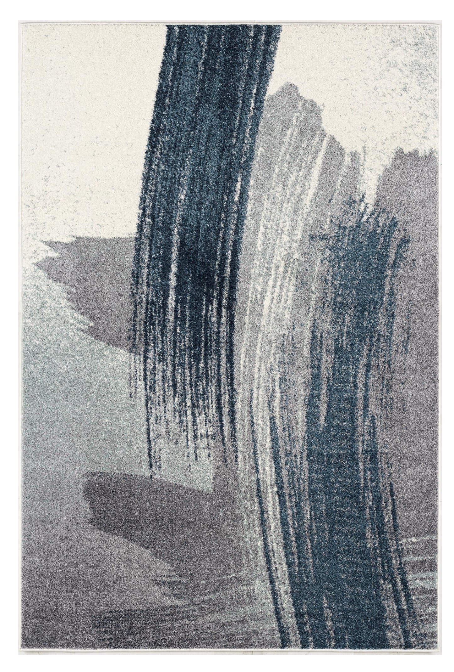 7' X 9' White And Blue Abstract Strokes Area Rug