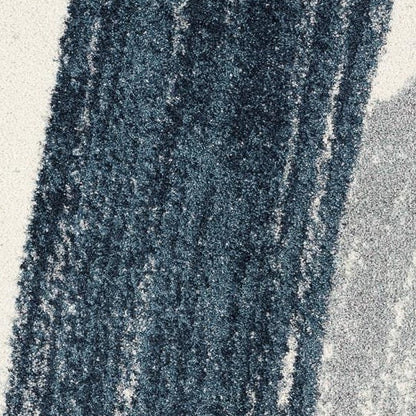 7' X 9' White And Blue Abstract Strokes Area Rug