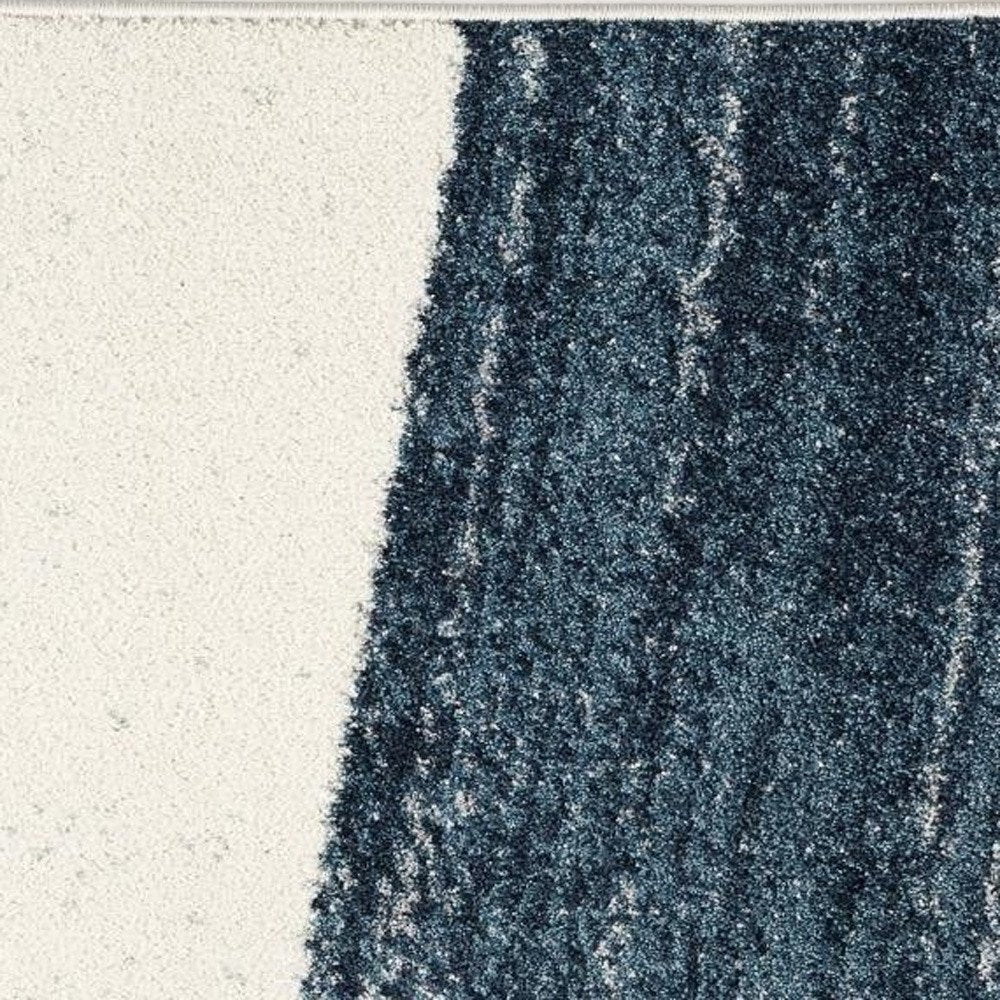 7' X 9' White And Blue Abstract Strokes Area Rug