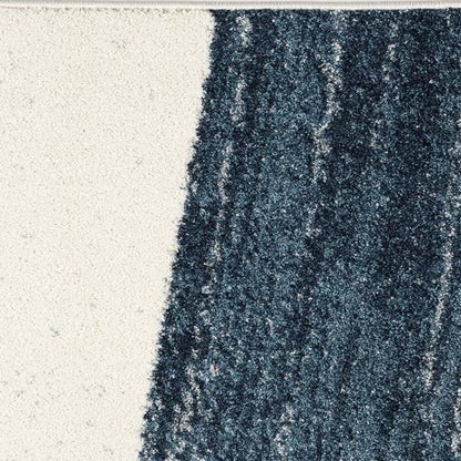 7' X 9' White And Blue Abstract Strokes Area Rug