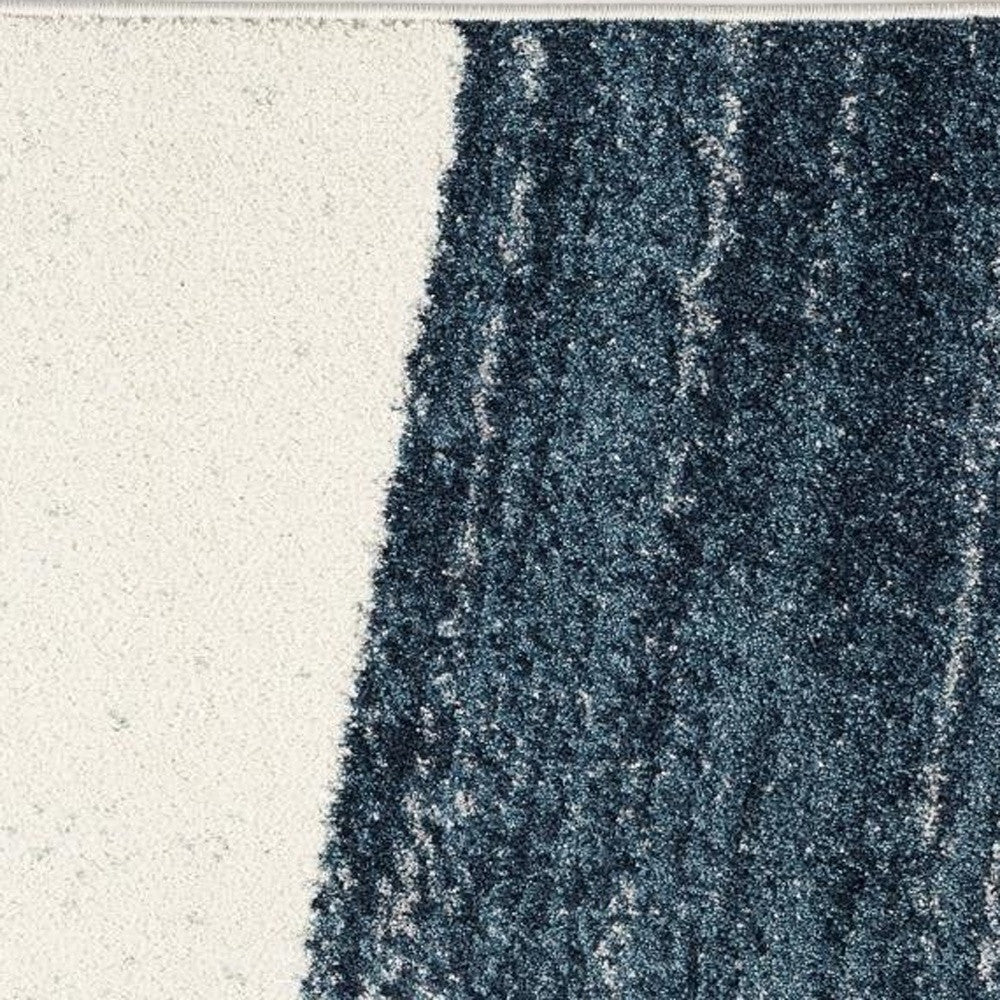 7' X 9' White And Blue Abstract Strokes Area Rug