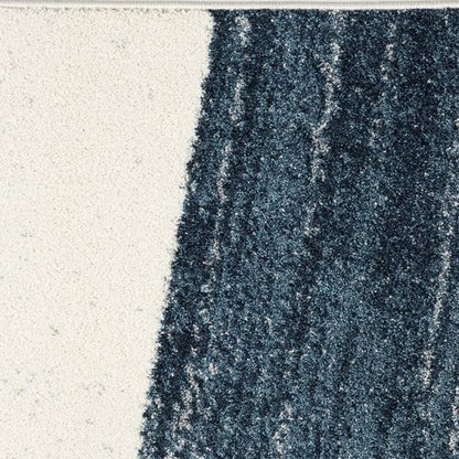 7' X 9' White And Blue Abstract Strokes Area Rug