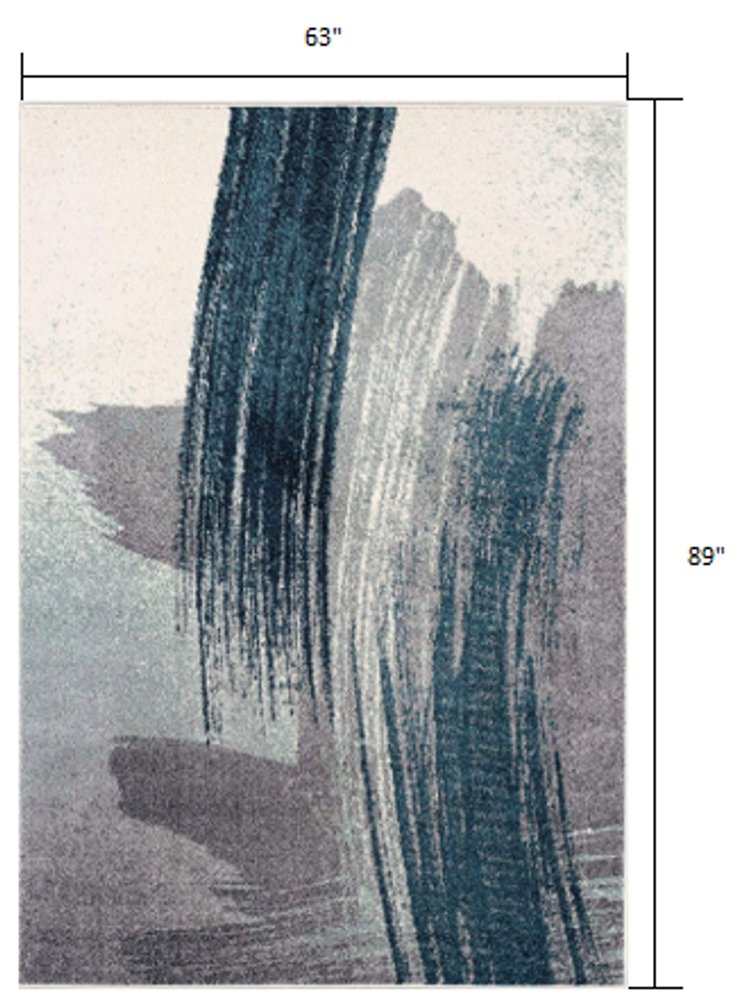 4' X 6' Blue and White Abstract Shag Power Loom Area Rug