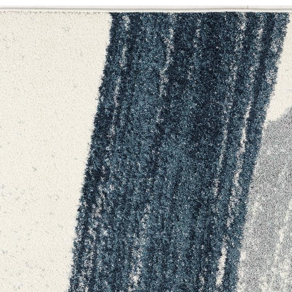 7' X 9' White And Blue Abstract Strokes Area Rug