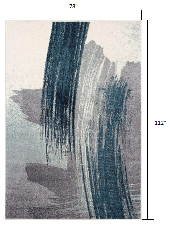 7' X 9' White And Blue Abstract Strokes Area Rug