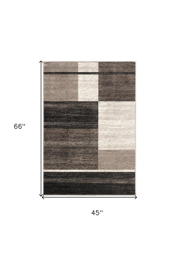 8' X 11' Brown And Beige Abstract Blocks Area Rug