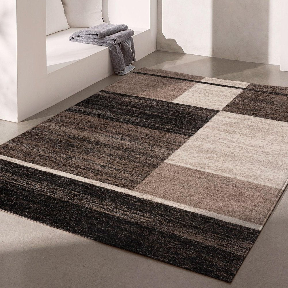 8' X 11' Brown And Beige Abstract Blocks Area Rug