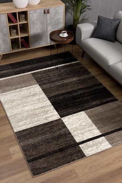 5' X 8' Brown And Beige Abstract Blocks Area Rug