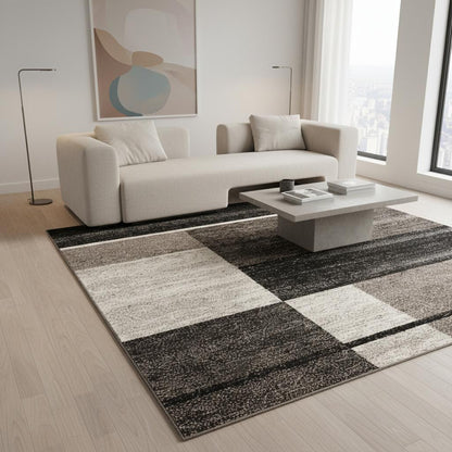 5' X 8' Brown And Beige Abstract Blocks Area Rug