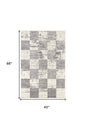 5' X 8' White And Gray Checkered Area Rug