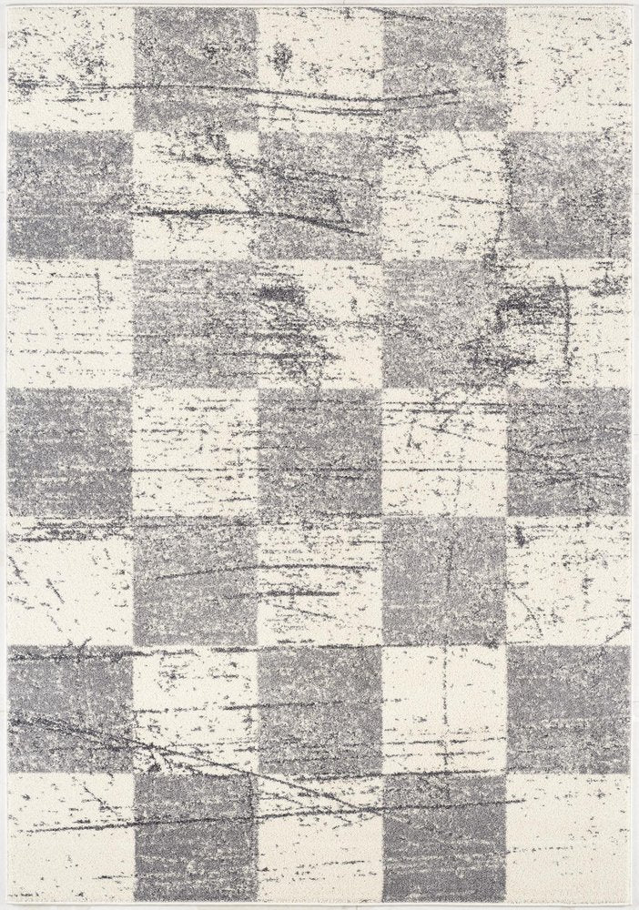 5' X 8' White And Gray Checkered Area Rug