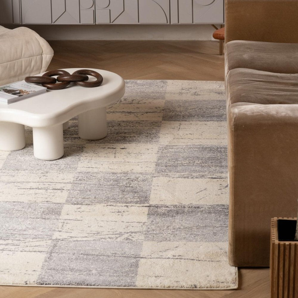 4' X 6' White And Gray Checkered Area Rug
