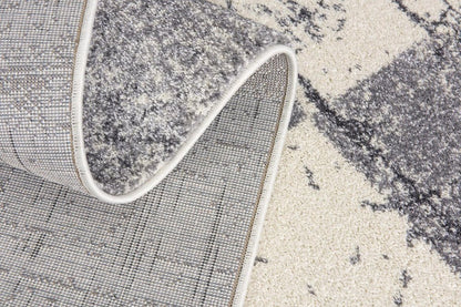7' X 9' Gray and White Checkered Power Loom Distressed Area Rug