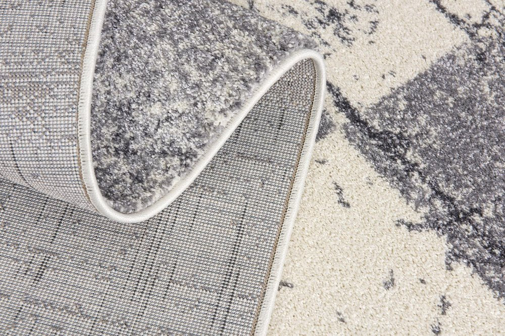 7' X 9' Gray and White Checkered Power Loom Distressed Area Rug