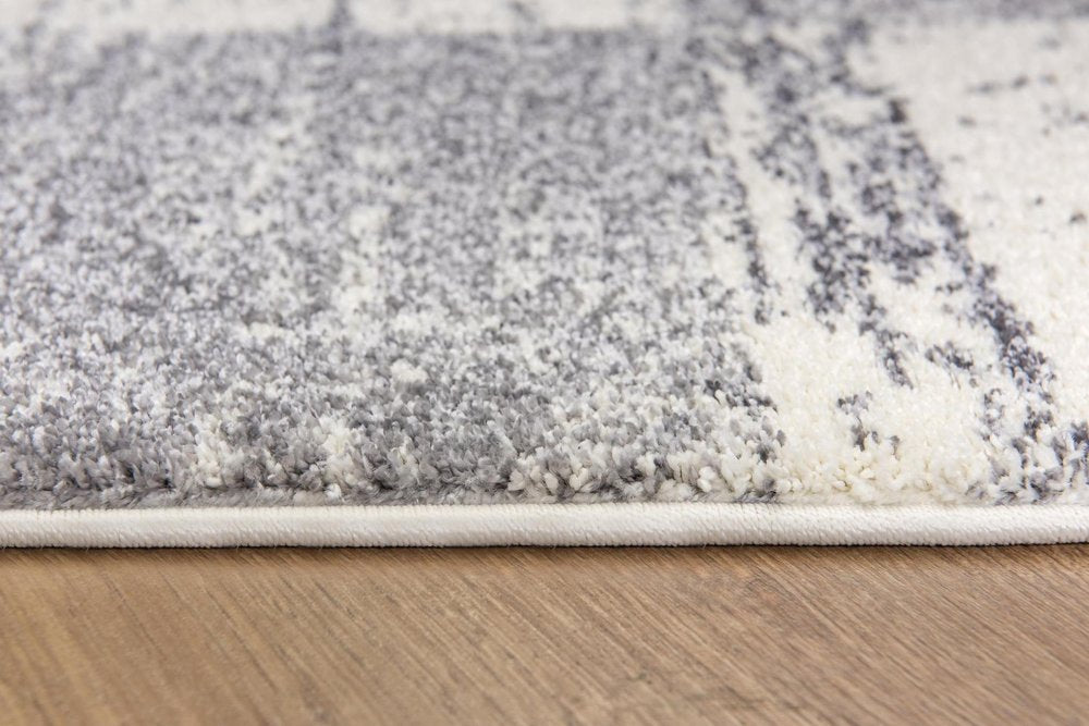 7' X 9' Gray and White Checkered Power Loom Distressed Area Rug