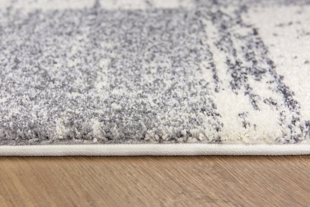 7' X 9' Gray and White Checkered Power Loom Distressed Area Rug