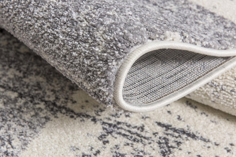 7' X 9' Gray and White Checkered Power Loom Distressed Area Rug