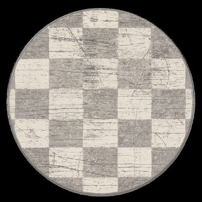 5' X 8' White And Gray Checkered Area Rug