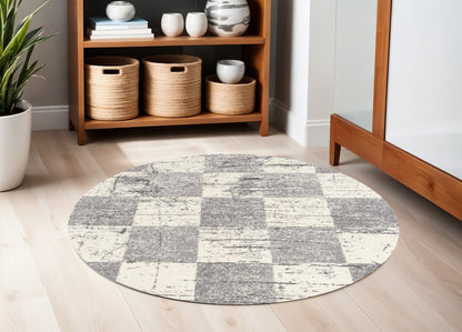5' X 8' White And Gray Checkered Area Rug