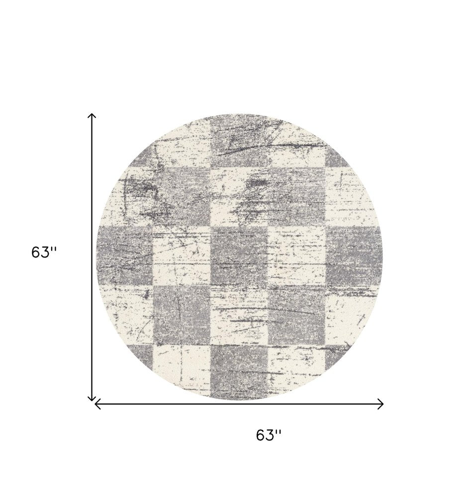 5' X 8' White And Gray Checkered Area Rug