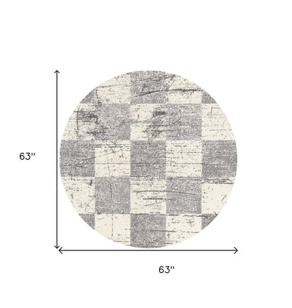 5' X 8' White And Gray Checkered Area Rug