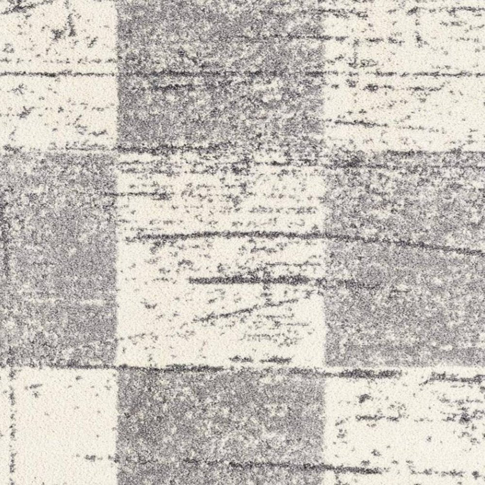 5' X 8' White And Gray Checkered Area Rug
