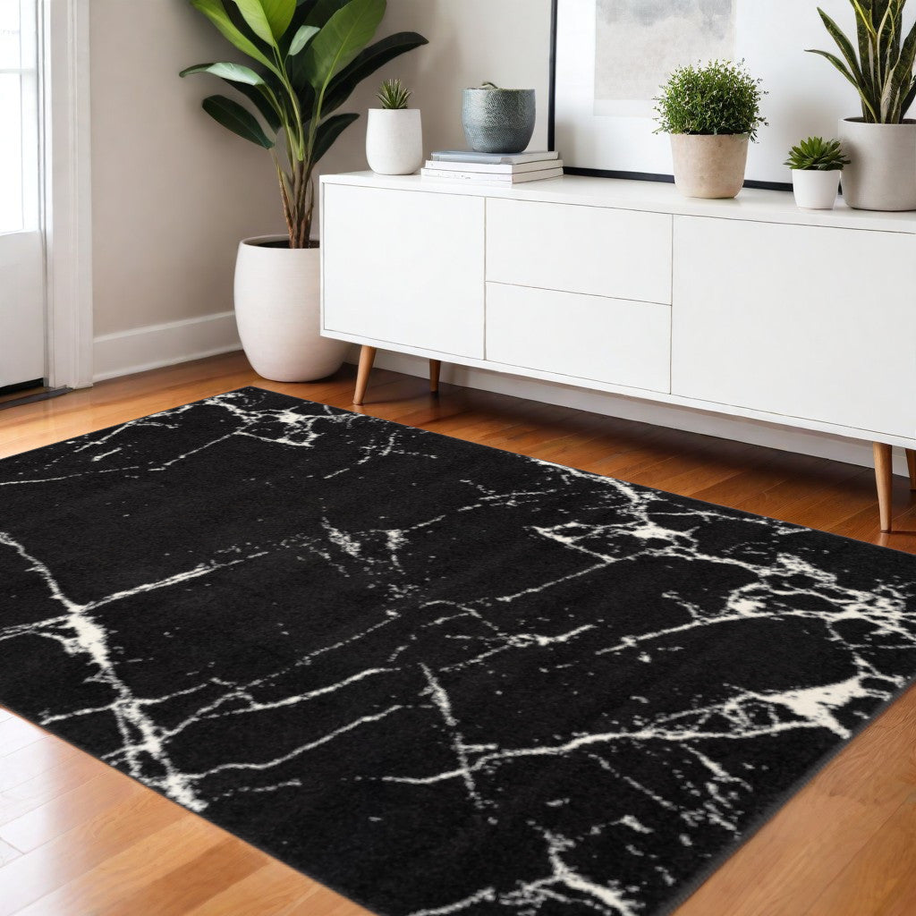 4' X 6' Black And White Abstract Breakage Area Rug