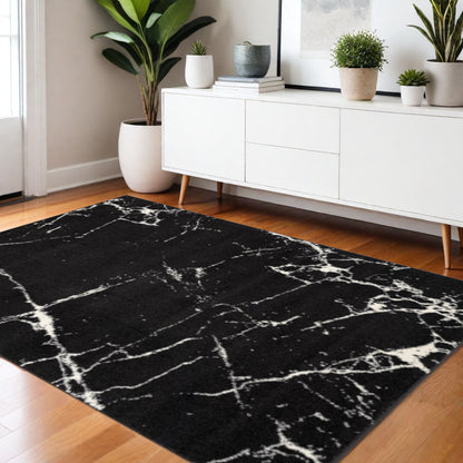 4' X 6' Black And White Abstract Breakage Area Rug