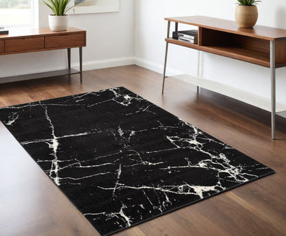 7' X 9' Black And White Abstract Breakage Area Rug